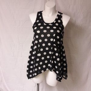 YMI Flowy Polka Dot Tank, L, Black & White